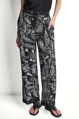 PRINTED DRAWSTRING WIDE LEG PANT - NY Toile Black - 2