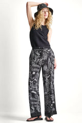 PRINTED DRAWSTRING WIDE LEG PANT - NY Toile Black - 1