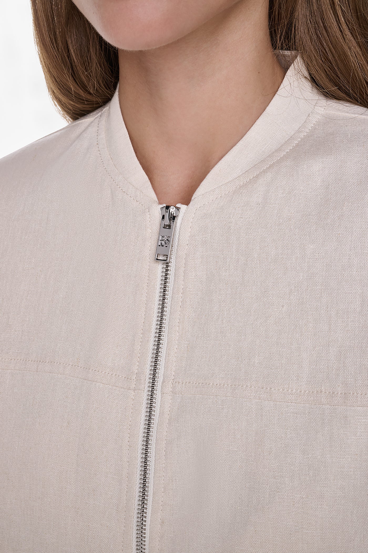 LINEN-BLEND ROLL-TAB SLEEVE BOMBER JACKET - Coconut - 9
