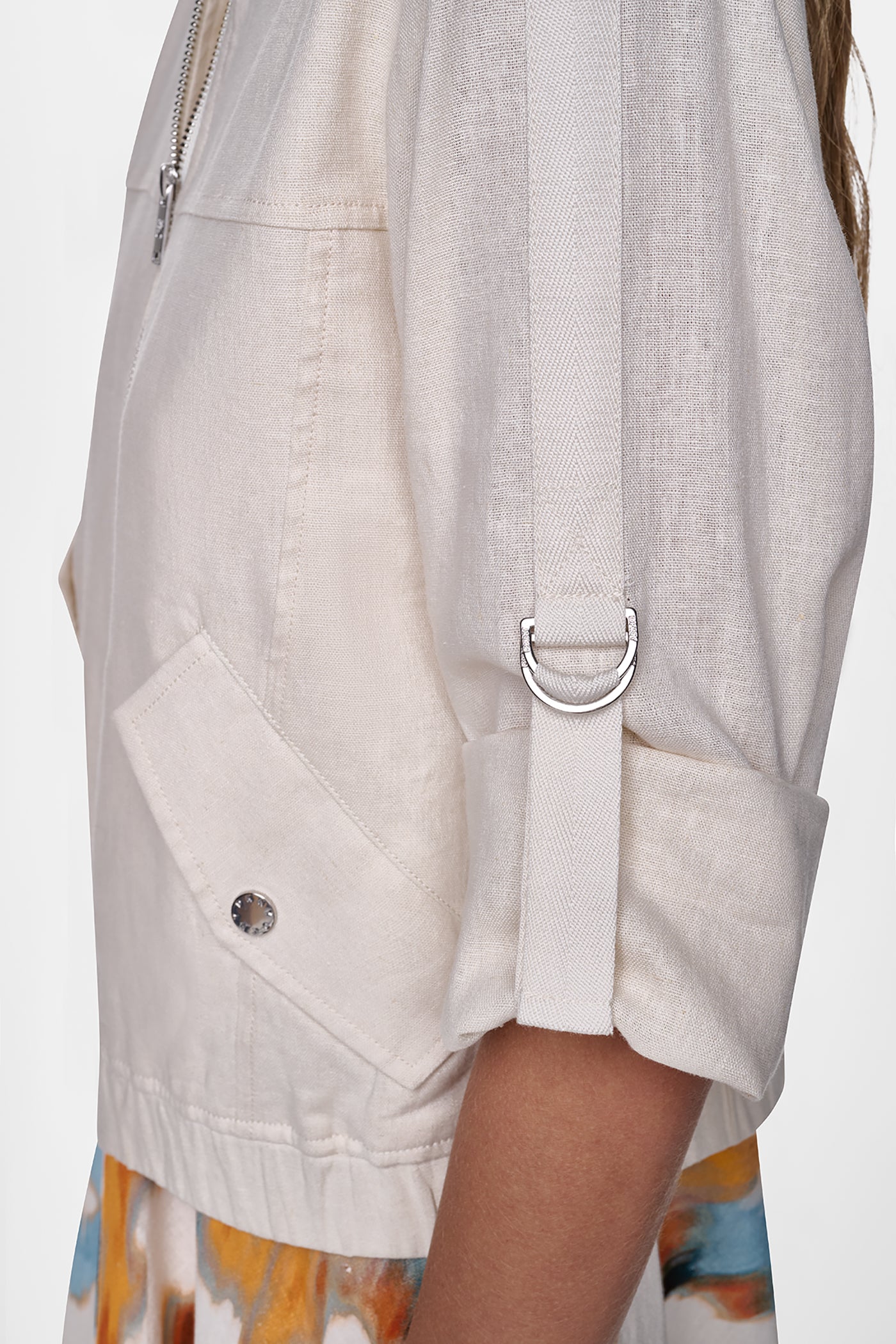 LINEN-BLEND ROLL-TAB SLEEVE BOMBER JACKET - Coconut - 10