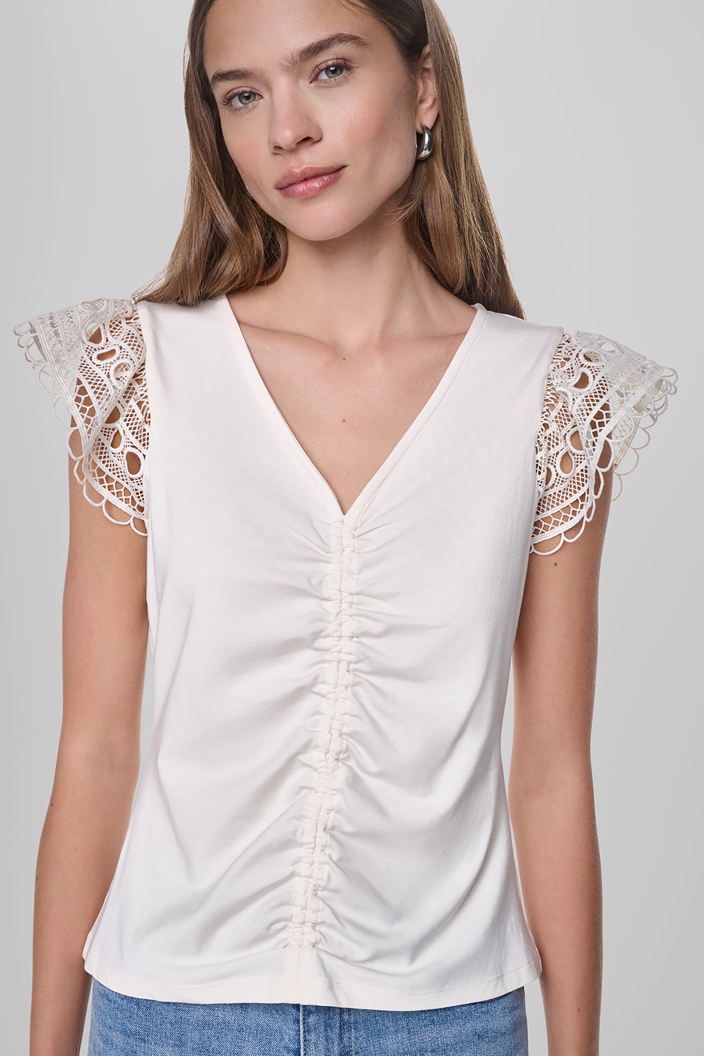 FLUTTER SLEEVE V-NECK TOP - Coconut - 5
