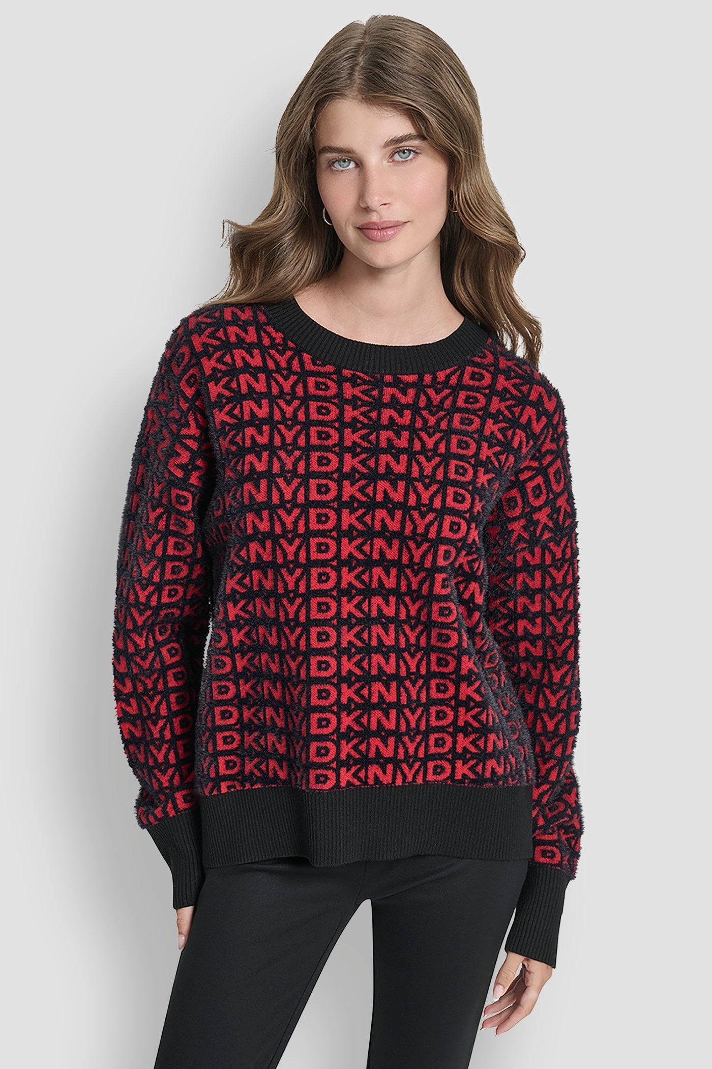FUR ALL OVER LOGO SWEATER - BLACK/CITY CRIMSON - 1