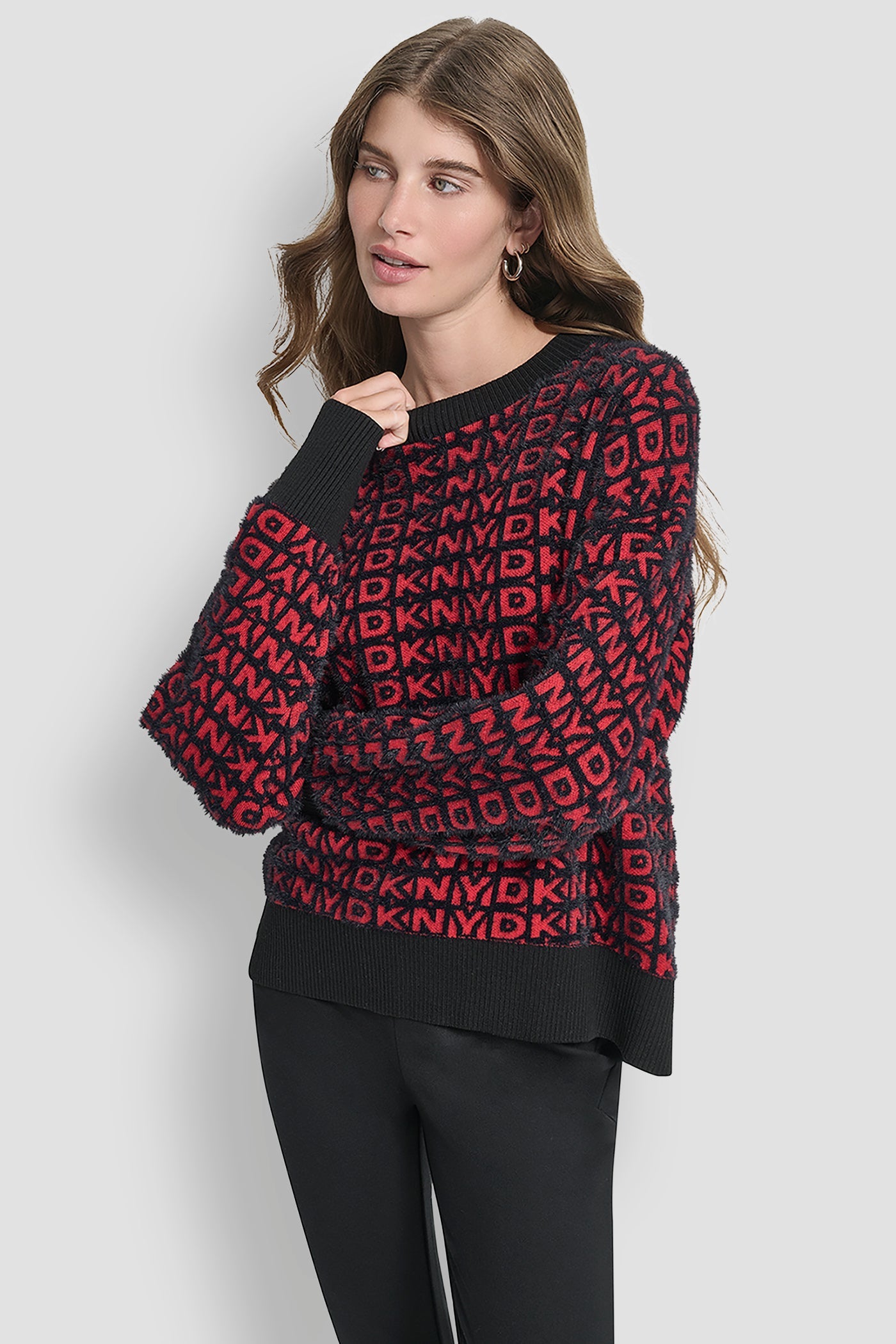 FUR ALL OVER LOGO SWEATER - BLACK/CITY CRIMSON - 4