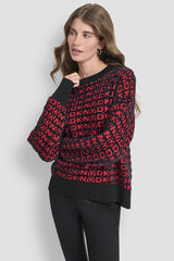 FUR ALL OVER LOGO SWEATER - BLACK/CITY CRIMSON - 4