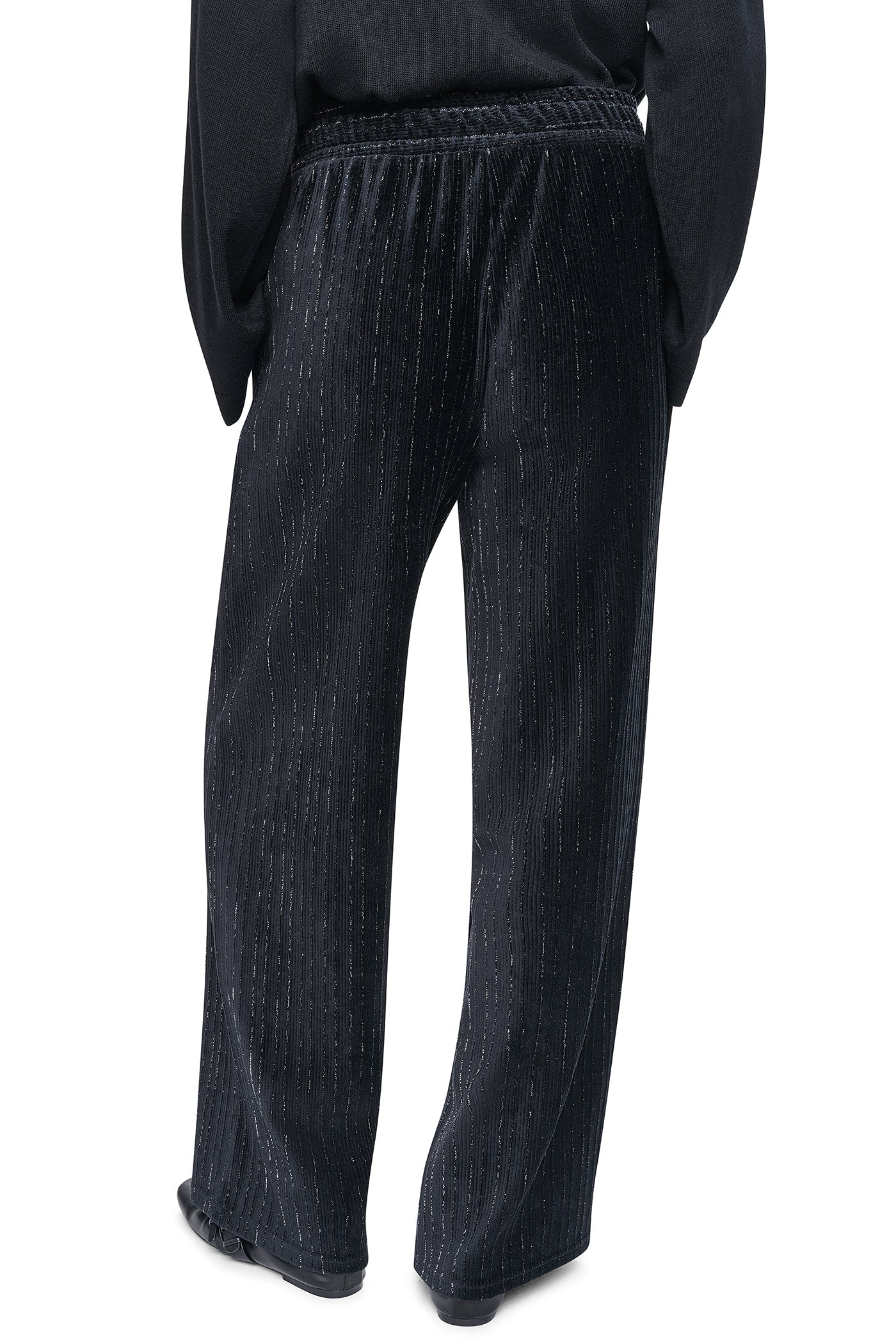 METALLIC VELVET PULL ON SWEATER PANT - Black - 3