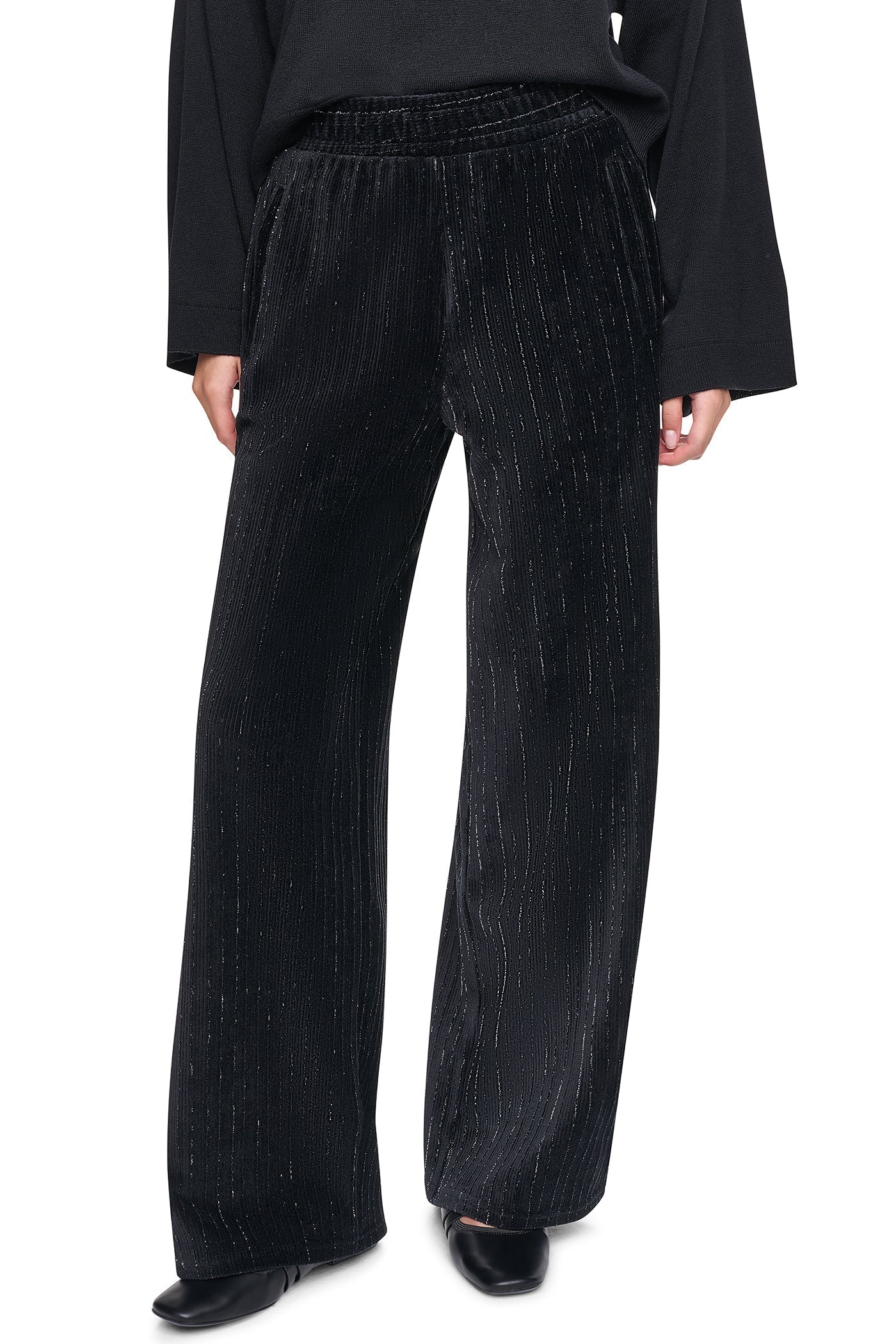 METALLIC VELVET PULL ON SWEATER PANT - Black - 2