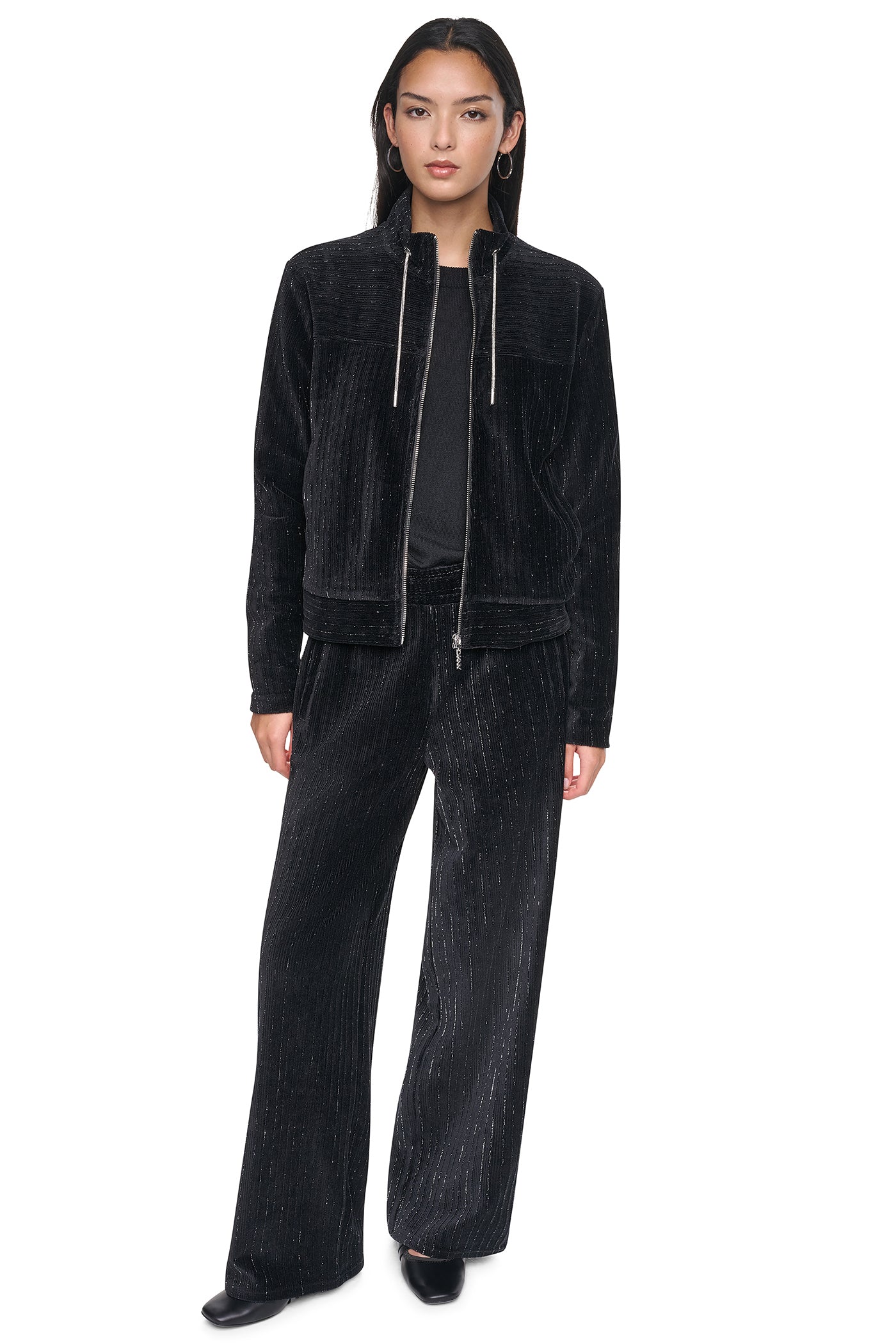 METALLIC VELVET PULL ON SWEATER PANT - Black - 5