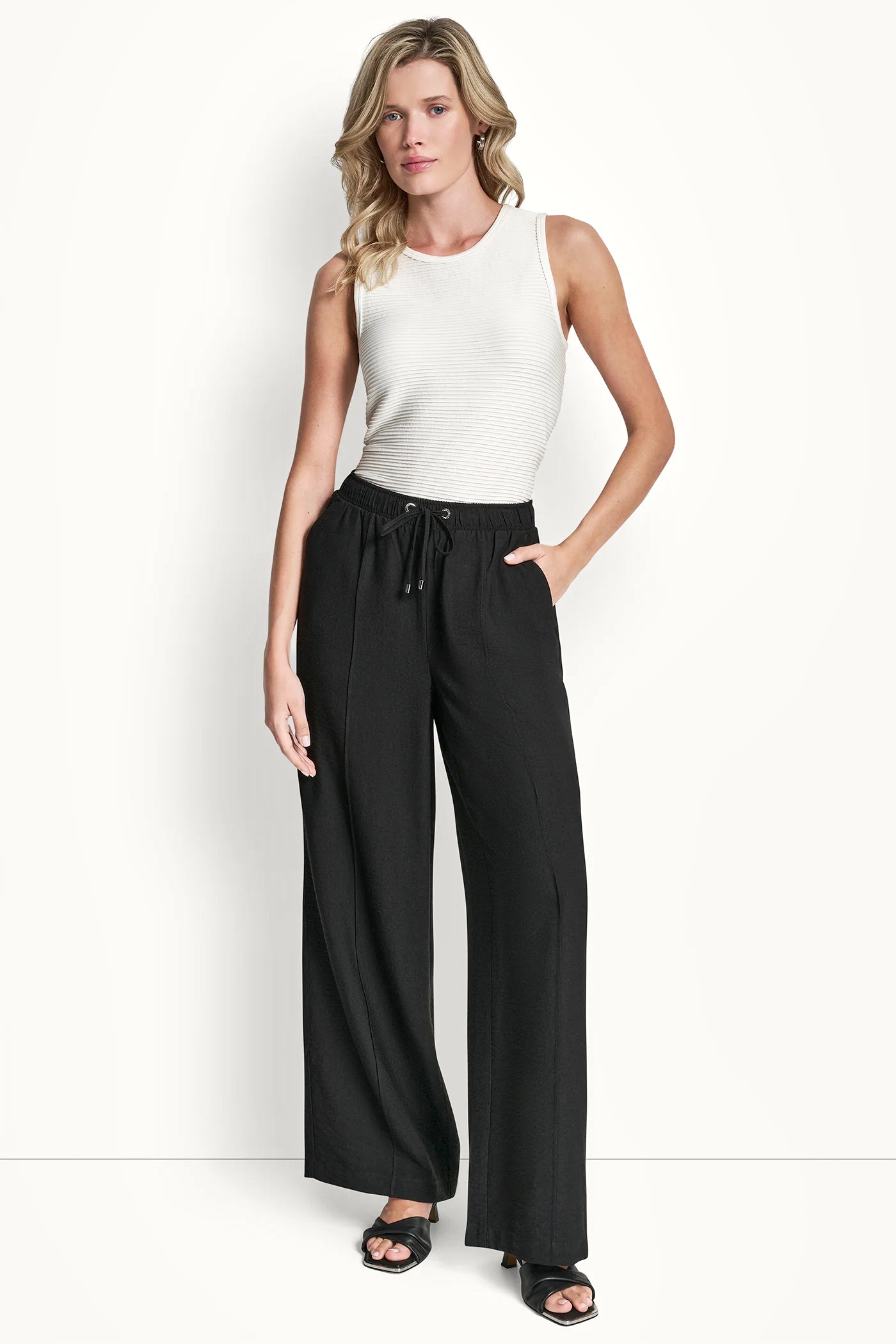 SEAMED WIDE LEG PULL-ON PANT - Black - 2
