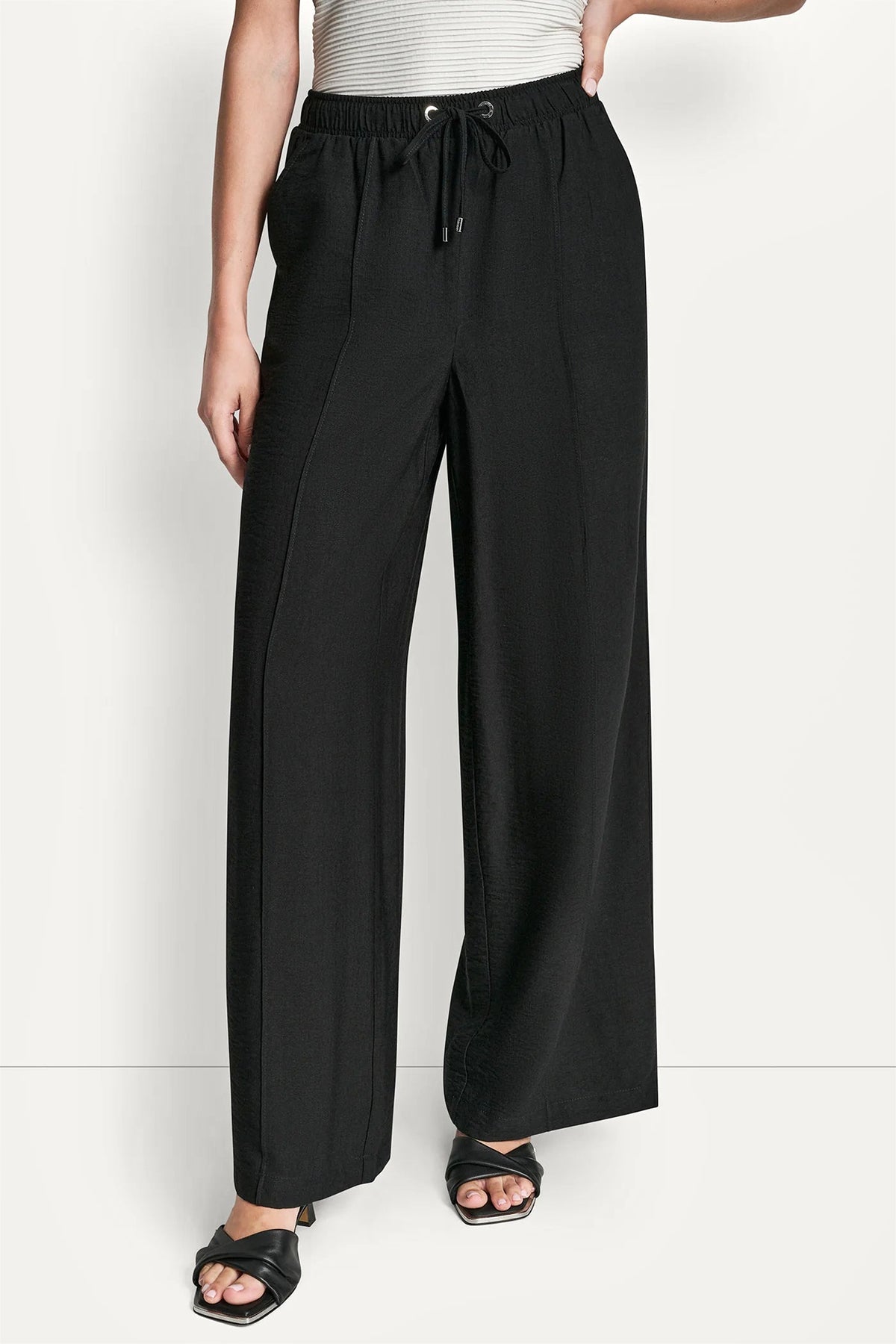 SEAMED WIDE LEG PULL-ON PANT - Black - 1