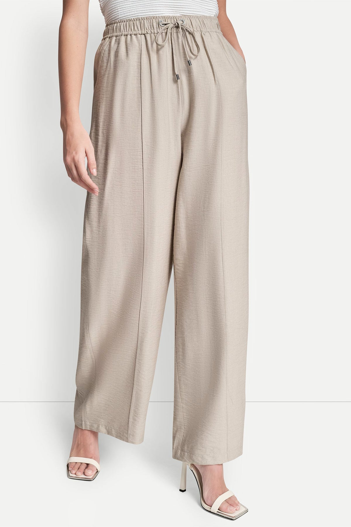 SEAMED WIDE LEG PULL-ON PANT - Pebble - 2