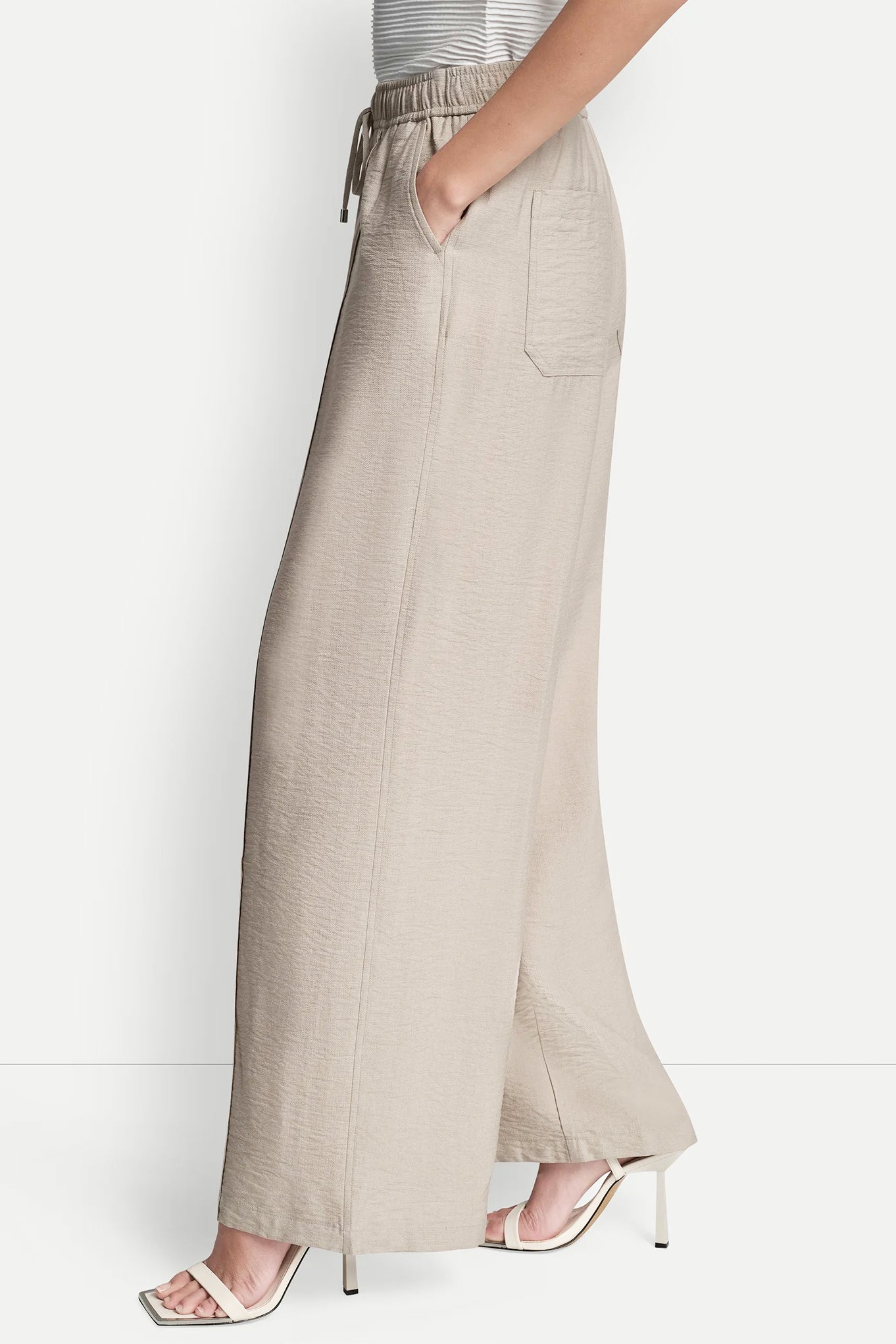 SEAMED WIDE LEG PULL-ON PANT - Pebble - 4