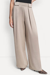 HIGH-RISE SATIN PLEATED WIDE LEG PANT - Pebble - 2