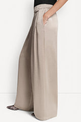 HIGH-RISE SATIN PLEATED WIDE LEG PANT - Pebble - 4