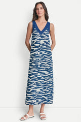 LINEN PRINTED MIDI DRESS - Tidal Break/Admiral - 4