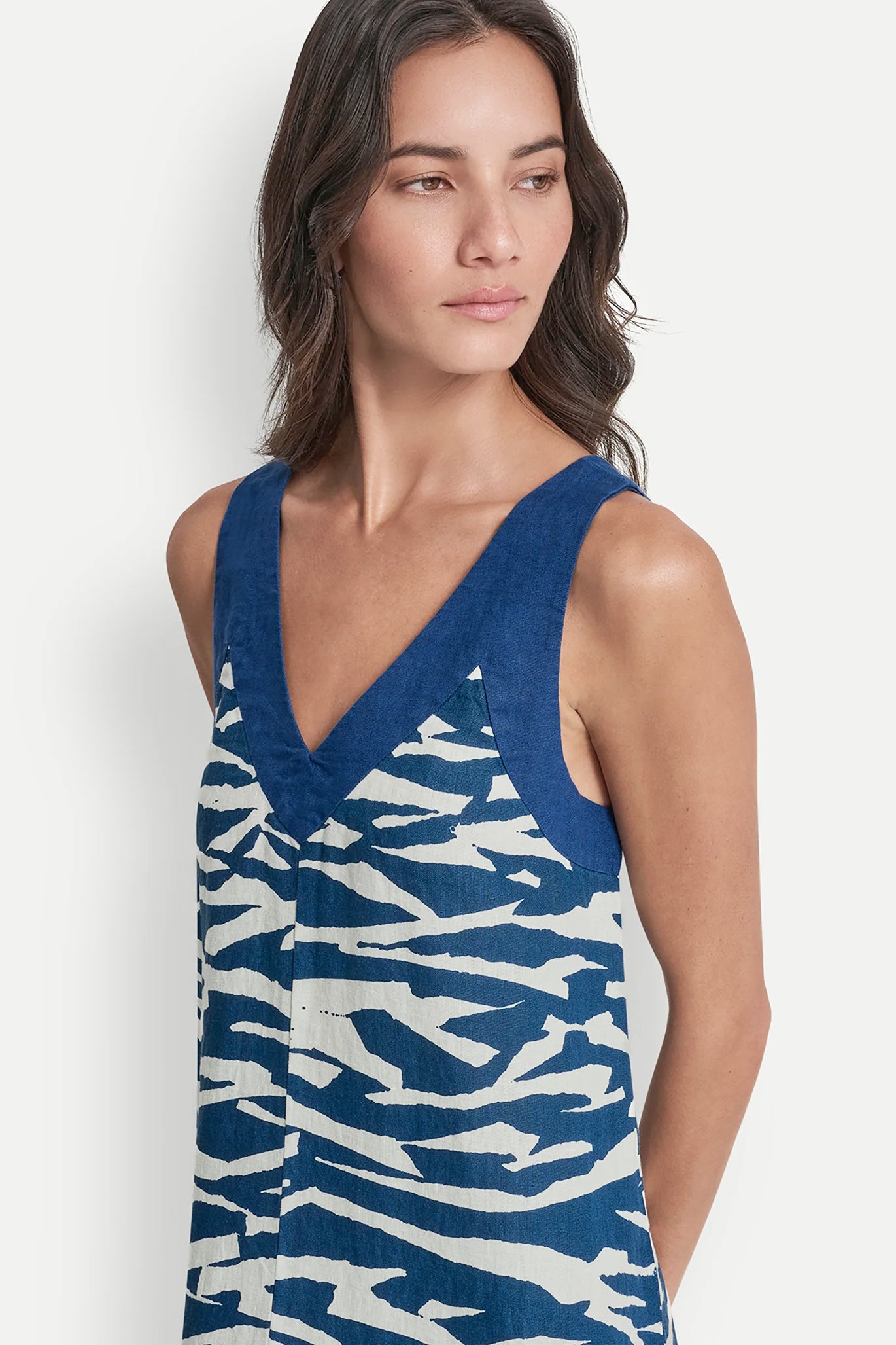 LINEN PRINTED MIDI DRESS - Tidal Break/Admiral - 6