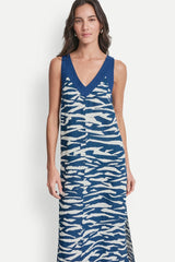 LINEN PRINTED MIDI DRESS - Tidal Break/Admiral - 2