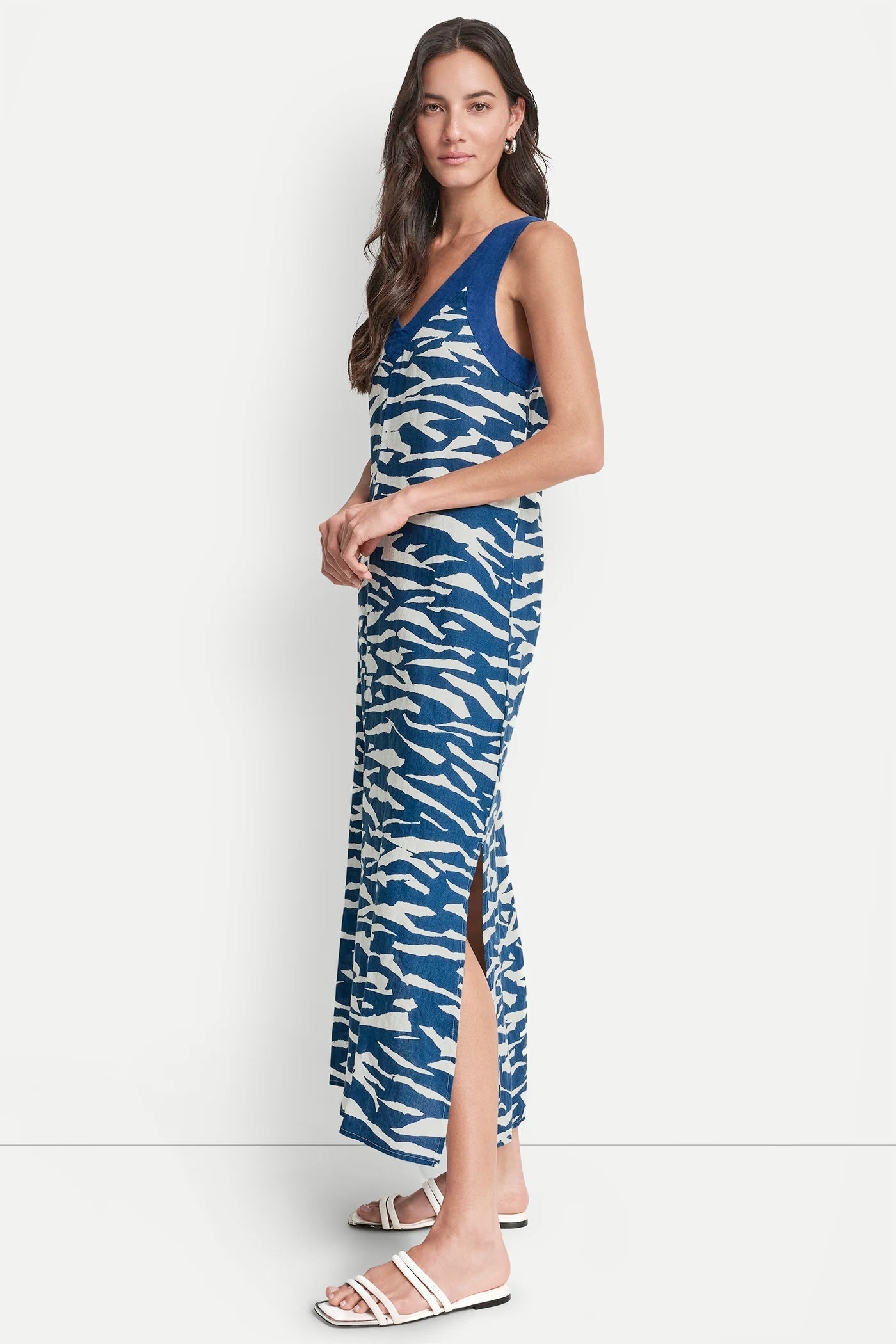 LINEN PRINTED MIDI DRESS - Tidal Break/Admiral - 5