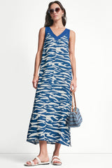 LINEN PRINTED MIDI DRESS - Tidal Break/Admiral - 1
