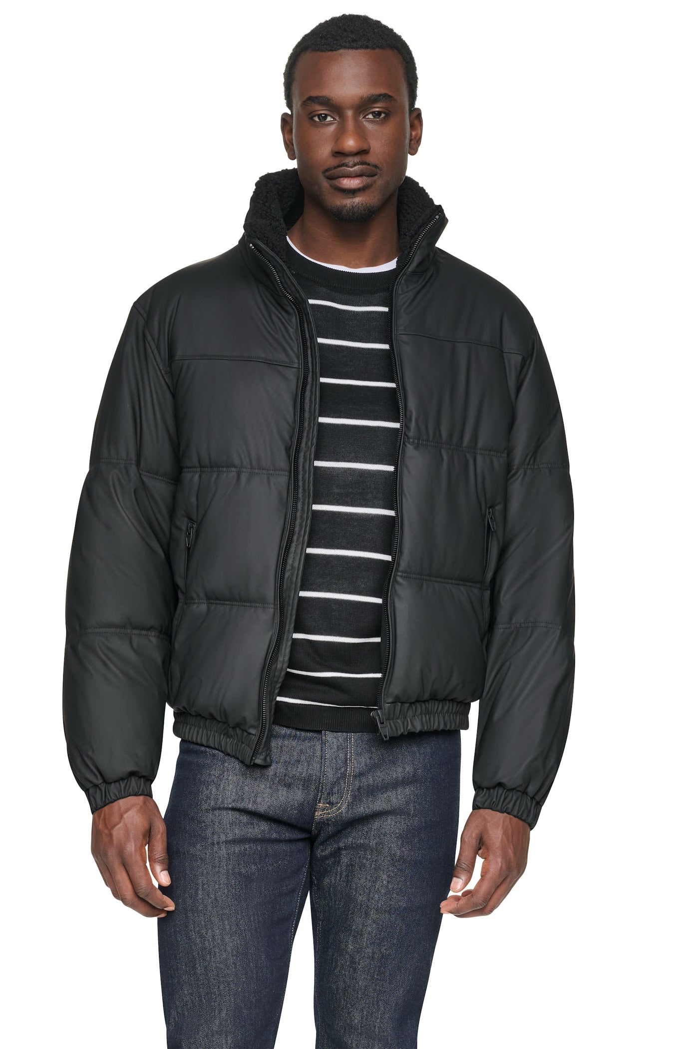 QUILTED BOMBER JACKET - Black - 1