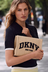 HADLEE SMALL STRAW LOGO TOTE - Natural/Black - 2