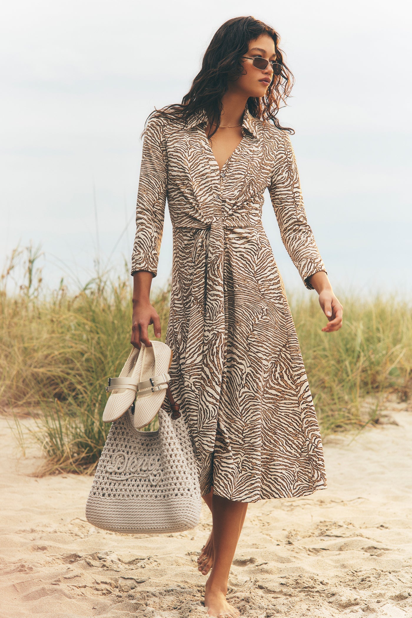 ZEBRA PRINT MIDI SHIRT DRESS - Alabaster/Truffle Multi - 1