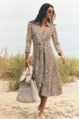 ZEBRA PRINT MIDI SHIRT DRESS - Alabaster/Truffle Multi - 1