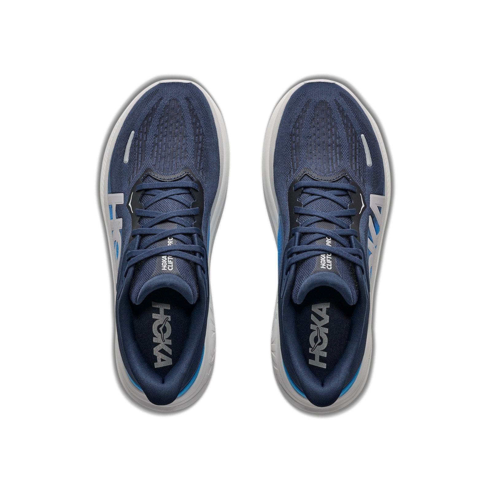 Hoka Clifton Pro Running Shoe ¨C Men's - Black/Cosmic Grey/Cosmic Gray/Black/Cosmic Grey/Black/Varsity Navy/Soft Covalt - 17